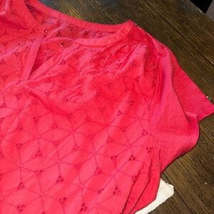 St. John’s Bay NEW V-Neck Coral Eyelet Women’s Blouse Short Sleeve 2X